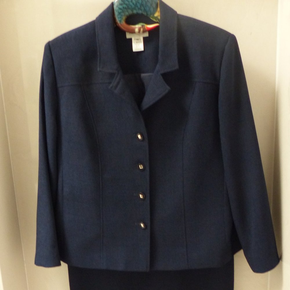 HENRY LEE  NAVY / DARK BLUE SKIRT SUIT SZ 14 EXCELLENT CONDITION